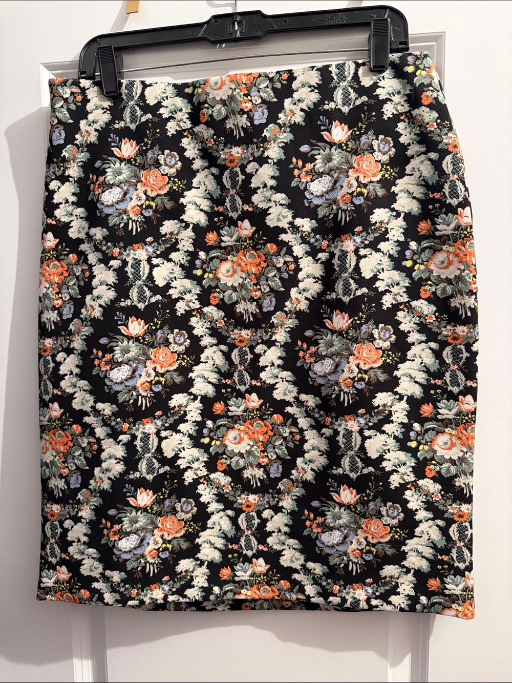 Philosophy Black Floral Pencil Skirt with Orange and Cream Accents